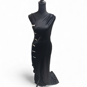 Dina Bar-El One-Shoulder Black Dress Rhinestone Bow Size Small NWT